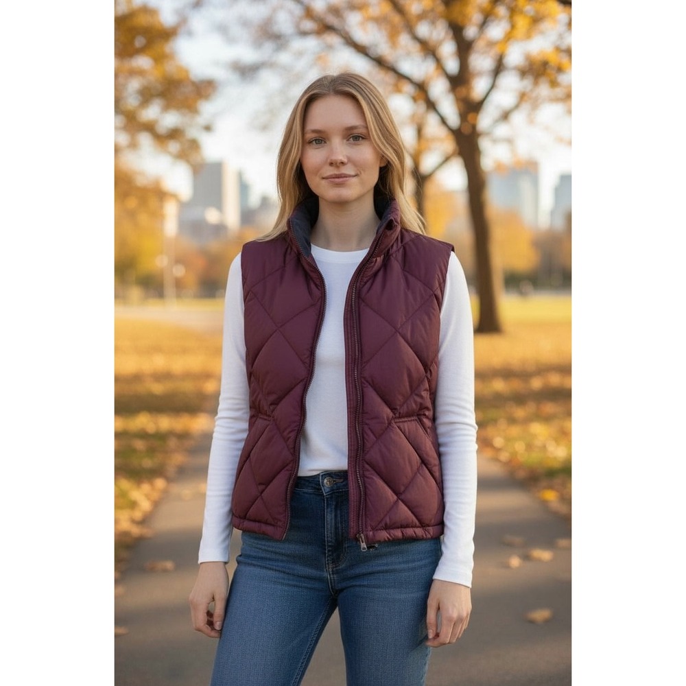 Cabelas Womens Puffer Vest Burgundy Quilted Goose Down Insulated Size S